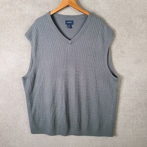 Harbor Bay Sweater Vest Mens 3XL Gray Cable Knit V-Neck 100% Acrylic Casual